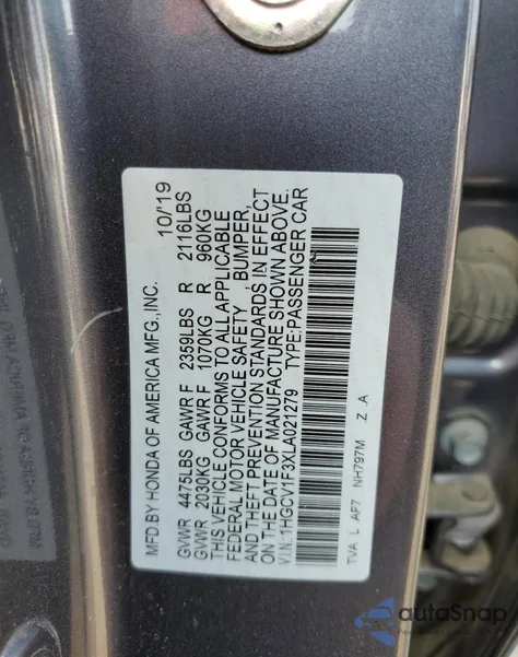 2020 Honda Accord Sport z USA, uszkodzony, nr VIN 1HGCV1F3XLA021279